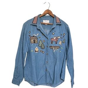Vintage Christopher & Banks Denim Cabin Nostalgia Button Shirt Long Sleeve large
